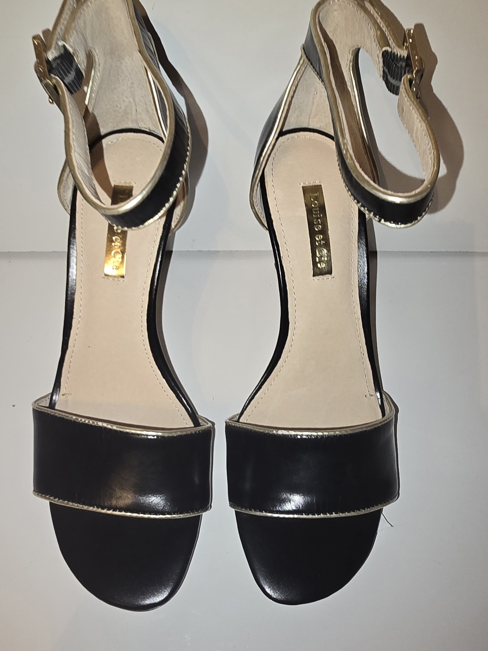 Louise et Cie Black and Cream Ankle-Strap Heels